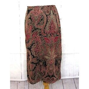 Vintage A. Byer Straight Skirt Midi Length Lined Muti Paisley Glitter Size L